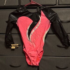 Pink and Black Long Sleeve Leotard